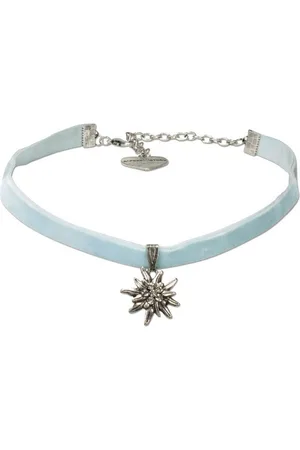 Alpenflüstern Choker Trachten-Samt-Kropfband Strass-Edelweiß klein (hell-blau), - Trachtenkette enganliegend, Kropfkette elastisch, Damen-Trachtenschmuck, Samtkropfband schmal - Verkäufer: