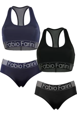 Fabio Farini Sport-BH Damen Unterwäsche - nahtlose Sport-Bustier aus Baumwolle (Set, 2-tlg., mit Panty) bügellos, mit Mesheinsatz im Rücken und Logo-Bund - Verkäufer: