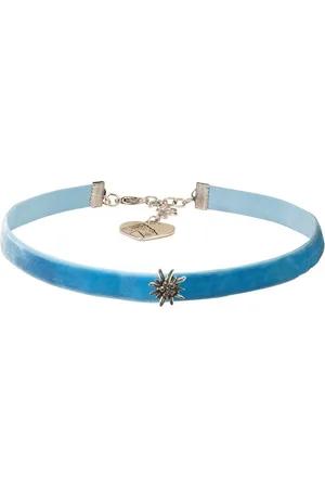 Alpenflüstern Choker Trachten-Samt-Kropfband Edelweiss mini (hell-blau), - Trachtenkette enganliegend, Kropfkette elastisch, Damen-Trachtenschmuck, Samtkropfband schmal - Verkäufer: