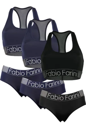 Fabio Farini Sport-BH Damen Unterwäsche - nahtlose Sport-Bustier aus Baumwolle (Set, 3-tlg., mit Panty) bügellos, mit Mesheinsatz im Rücken und Logo-Bund - Verkäufer: