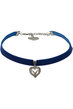 Alpenflüstern Choker Trachten-Samt-Kropfband Strassherz-Hirsch (blau), - nostalgische Trachtenkette enganliegend, Kropfkette elastisch, Damen-Trachtenschmuck, Samtkropfband schmal - Verkäufer: