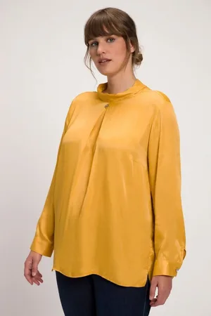Ulla Popken Longbluse Bluse Satin Umlegekragen Zierfalte Langarm - Verkäufer: Popken Fashion Group