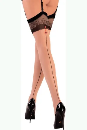 LivCo Corsetti Strapsstrümpfe Straps-Strümpfe mit elegantem Muster - beige, schwarz - Verkäufer: Sandritas