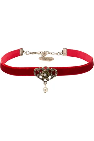 Alpenflüstern Choker Trachten-Samt-Kropfband Hedy (dunkel-rot), - nostalgische Trachtenkette enganliegend, Kropfkette elastisch, Damen-Trachtenschmuck, Samtkropfband schmal - Verkäufer:
