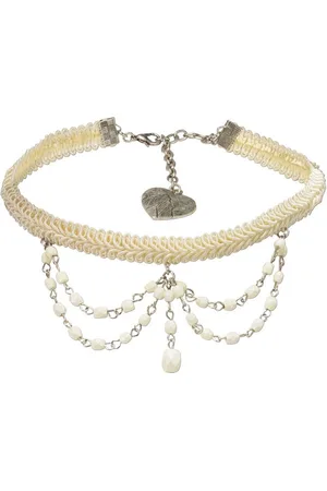 Alpenflüstern Collier Trachten Borten-Kropfband Ida mit Perlen-Ketten (creme-weiß), - nostalgische Trachtenkette enganliegend, elegante Kropfkette, Damen-Trachtenschmuck - Verkäufer: