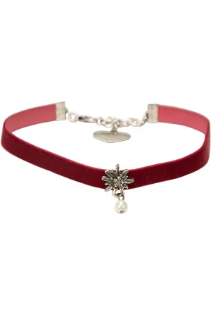 Alpenflüstern Choker Trachten-Samt-Kropfband Strass-Edelweiß Perle (dunkel-rot), - nostalgische Trachtenkette enganliegend, Kropfkette elastisch, Damen-Trachtenschmuck, Samtkropfband schmal - Verkäufer: