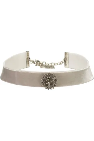 Alpenflüstern Choker Trachten-Samt-Kropfband Hirsch (grau), - Trachtenkette enganliegend, Kropfkette elastisch mit Hirschgeweih, eleganter Damen-Trachtenschmuck, Samtkropfband breit - Verkäufer: