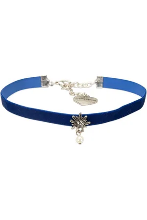 Alpenflüstern Choker Trachten-Samt-Kropfband Strass-Edelweiß Perle (blau), - nostalgische Trachtenkette enganliegend, Kropfkette elastisch, Damen-Trachtenschmuck, Samtkropfband schmal - Verkäufer: