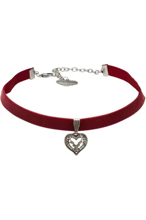 Alpenflüstern Choker Trachten-Samt-Kropfband Strassherz-Hirsch (dunkel-rot), - nostalgische Trachtenkette enganliegend, Kropfkette elastisch, Damen-Trachtenschmuck, Samtkropfband schmal - Verkäufer: