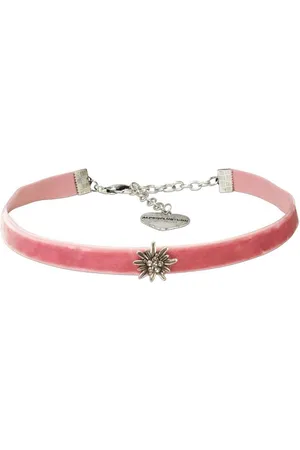 Alpenflüstern Choker Trachten-Samt-Kropfband Edelweiss mini (rosa-ros), - Trachtenkette enganliegend, Kropfkette elastisch, Damen-Trachtenschmuck, Samtkropfband schmal - Verkäufer: