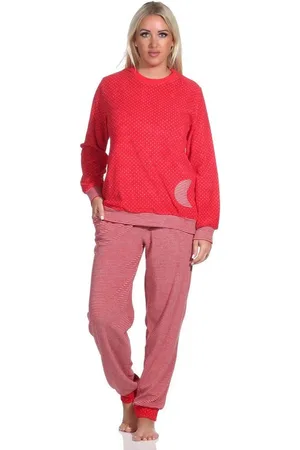 Normann Pyjama Damen Frottee Pyjama mit Bündchen im Herz Tupfen- und Ringeldesign - Verkäufer: Fairway