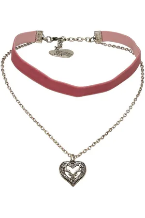 Alpenflüstern Choker Trachten-Samt-Kropfband Strassherz-Hirsch-Kette (rosa-ros), - nostalgische Trachtenkette enganliegend, Kropfkette elastisch, Damen-Trachtenschmuck, Samtkropfband schmal - Verkäufer: