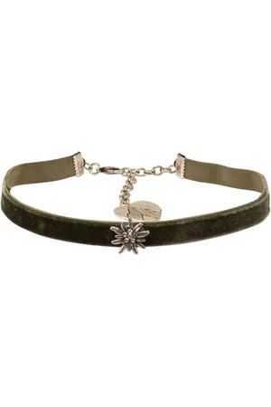 Alpenflüstern Choker Trachten-Samt-Kropfband Edelweiss mini (grün), - Trachtenkette enganliegend, Kropfkette elastisch, Damen-Trachtenschmuck, Samtkropfband schmal - Verkäufer: