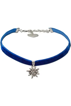 Alpenflüstern Choker Trachten-Samt-Kropfband Strass-Edelweiß klein (blau), - Trachtenkette enganliegend, Kropfkette elastisch, Damen-Trachtenschmuck, Samtkropfband schmal - Verkäufer: