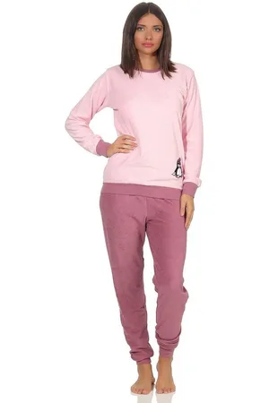 Normann Pyjama Damen Frottee Pyjama langarm mit Bündchen und süßem Pinguin Motiv - Verkäufer: Fairway