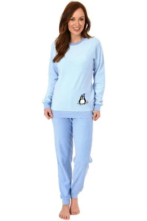 Normann Pyjama Damen Frottee Pyjama langarm mit Bündchen und süßem Pinguin Motiv - Verkäufer: Fairway
