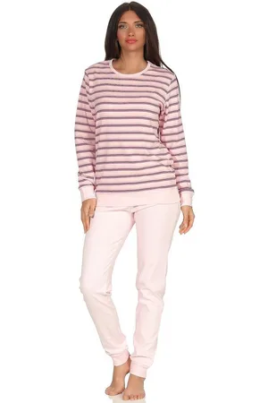 Normann Pyjama Damen Pyjama mit Bündchen in Kuschel Interlock Streifenoptik - Verkäufer: Fairway