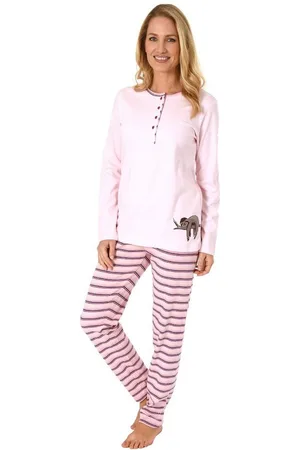 Normann Pyjama Damen Pyjama Kuschelinterlock mit süssen Faultier Tiermotiv - Verkäufer: Fairway