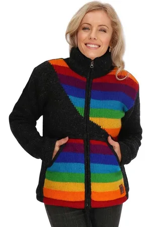 Kunst und Magie Kapuzenstrickjacke Damen Strickjacke gefütterte Wolljacke Strickpullover Regenbogen - Verkäufer: