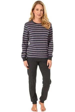 Normann Pyjama Damen Pyjama mit Bündchen in Kuschel Interlock Streifenoptik - Verkäufer: Fairway