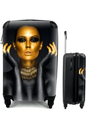 MuchoWow Handgepäckkoffer Frau - Porträt - Gold - Luxus - Schwarz, 4 Rollen, Reisetasche mit rollen, Handgepäck für Ferien, Trolley, Reisekoffer - Verkäufer: GmbH
