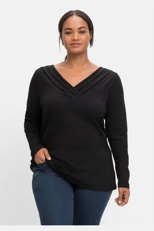 Joe Browns Langarmshirt Große Größen mit Zierfalten am V-Ausschnitt, A-Linie