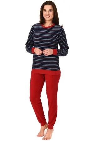 Normann Pyjama Damen Frottee Pyjama langarm mit Bündchen in Streifenoptik - Verkäufer: Fairway