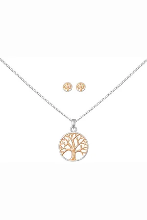 ALEXANDER YORK Schmuckset TREE OF LIFE LEBENSBAUM rosé, 4-tlg. (Kette mit Anhänger, Ohrstecker), 925 Sterling Silber, 750 Roségold-Vergoldung - Verkäufer: