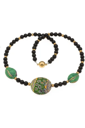 Bella Carina Perlenkette Kette mit Murano Glas Mosaik Perlen grün schwarz, mit Murano Glas Mosaik Perlen aus Murano bei Venedig - Verkäufer: