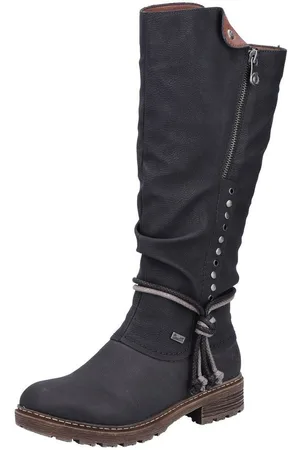 Rieker Winterstiefel, Langschaftstiefel, Blockabsatz, TEX-Membran, Nieten und Kordel