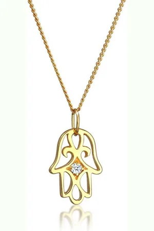 Elli DIAMONDS Kette mit Anhänger Hand der Fatima Diamant (0.03 ct) 585 Gelbgold, Hamsa Hand - Verkäufer: JULIE & GRACE GmbH