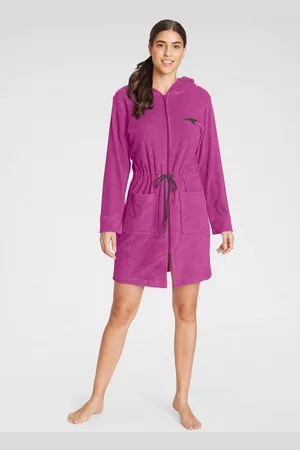 KangaROOS Damenbademantel Kira, ideal für Sauna & Spa, Hotelbademantel, Morgenmantel, Kurzform, Leichtfrottier, Kapuze, Reißverschluss, mit Bindekordel, kurz, Bademäntel für Damen, XS-3XL
