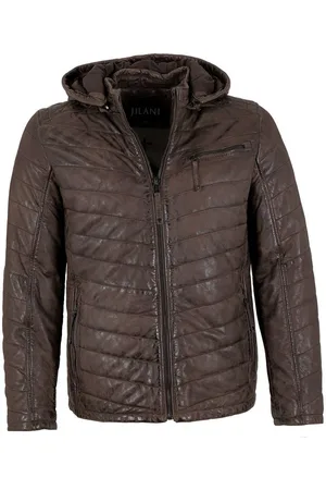 Jilani Lederjacke Simon-2 #KJ - Herren Lederjacke Steppjacke Kapuze Lammnubuk dunkelbraun - Verkäufer: Lederjacken24