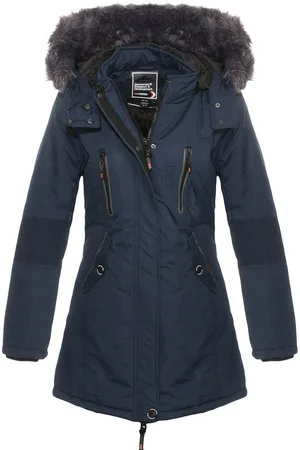 Geographical Norway Winterjacke dicke Damen Outdoor Jacke sehr warm in Unifarbe, mit abnehmbarer Kapuze, mit Stehkragen - Verkäufer: leyoley