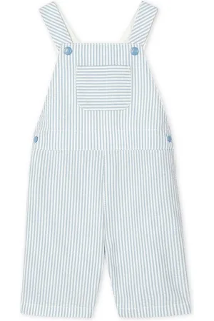 Petit Bateau Latzhose kurze Latzhose aus Seersucker hellblau weiß gesteift - Verkäufer: coolkids-store