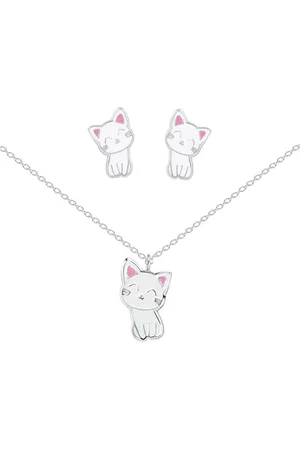 ALEXANDER YORK Schmuckset KATZE weiß, 4-tlg. (Kette mit Anhänger, Ohrstecker), 925 Sterling Silber - Verkäufer: