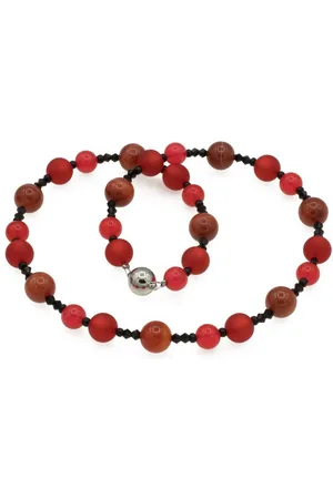 Bella Carina Perlenkette Kette mit Karneol, Jade und Polaris Perlen rot, mit Edelstein und Polaris Perlen - Verkäufer: