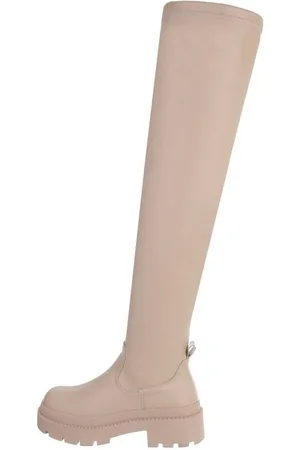 Ital-Design Damen Freizeit Plateaustiefel Blockabsatz Overknees in Beige - Verkäufer: