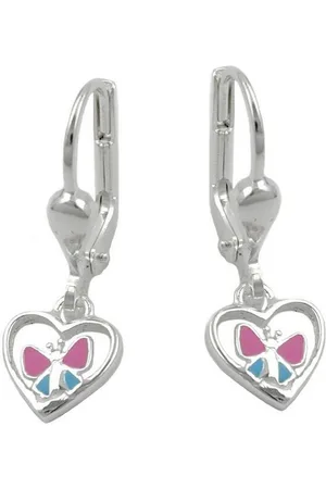 GALLAY Paar Ohrhänger 23x7mm Ohrring Herz mit Schmetterling hellblau pink lackiert Silber 925 - Verkäufer: Cats Collection