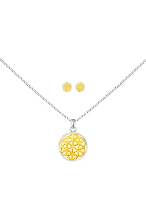 ALEXANDER YORK Schmuckset FLOWER OF LIFE LEBENSBLUME in Gold, 4-tlg (Kette mit Anhänger, Ohrstecker), 925 Sterling Silber - Verkäufer:
