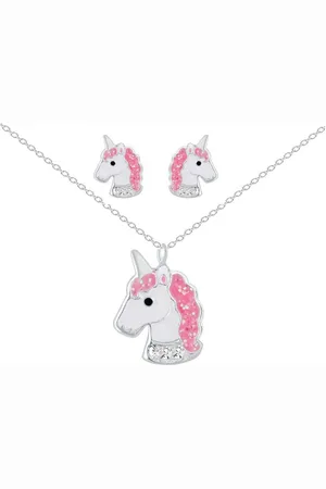 ALEXANDER YORK Schmuckset EINHORN Kristall weiß, 4-tlg. (Kette mit Anhänger, Ohstecker), 925 Sterling Silber - Verkäufer: