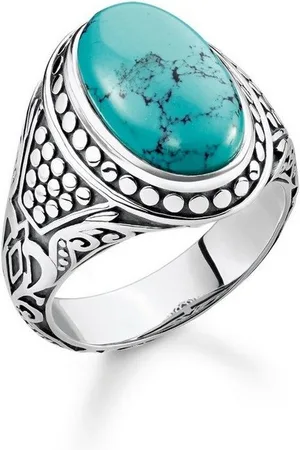 Thomas Sabo Silberring TR2241-878-17 Siegelring Unisex Talisman Türkis Stein Silber Gr. 54 - Verkäufer: Karat24