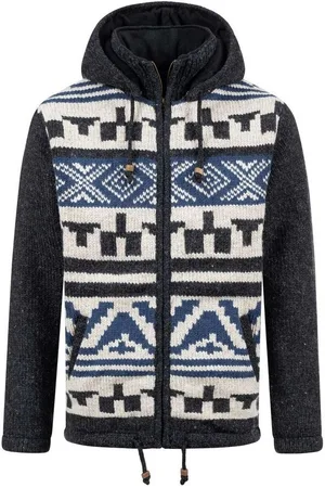 Kunst und Magie Kapuzenstrickjacke Strickjacke Wolle Bunte Trachten Jacke Fleecefutter abnehmbare Kapuze - Verkäufer: