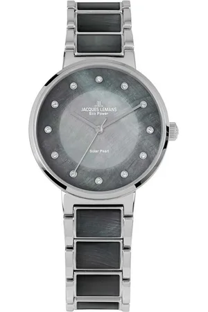 Jacques Lemans Solaruhr Eco Power, 1-2108A, Armbanduhr, Damenuhr, Perlmutt-Zifferblatt, Swarovski-Kristalle