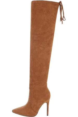 Ital-Design Damen Party & Clubwear Overkneestiefel (81809908) Pfennig-/Stilettoabsatz High-Heel Stiefel in Camel - Verkäufer: