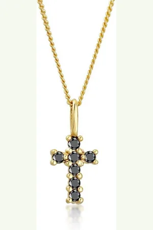 Elli DIAMONDS Kette mit Anhänger Kreuz Diamant Schwarz Brillantschliff (0.105 ct) 585 Gelbgold, Black Diamond - Verkäufer: JULIE & GRACE GmbH