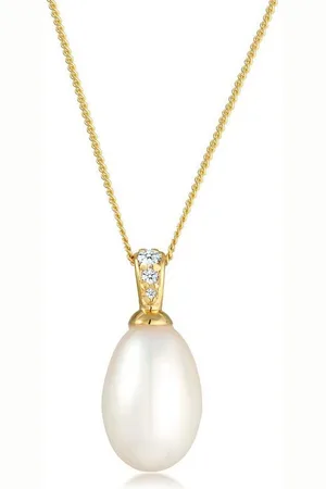 Elli DIAMONDS Kette mit Anhänger Süßwasserzuchtperle Diamant Brillantschliff (0.05 ct) 585 Gelbgold - Verkäufer: JULIE & GRACE GmbH