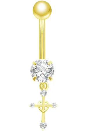 Karisma Bauchnabelpiercing Edelstahl 316L Nabel Stecker Piercing Kreuz Anhänger Zirkonia Weiss - Verkäufer: Schmuck
