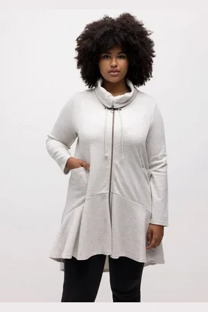 Ulla Popken Sweatshirt Long-Sweatjacke Fischgrat Volantsaum Stehkragen - Verkäufer: Popken Fashion Group