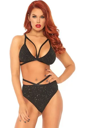 Leg Avenue Set: Bügelloser BH BH und High Waist Slip mit Glitzer- , gold (2-tlg) transparent - Verkäufer: Sandritas